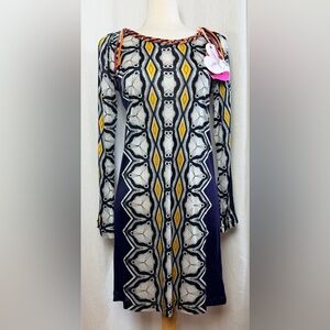 Custo Barcelona Malik Moshiko Multicolor Geometric Print Knit Tassel Dress Med